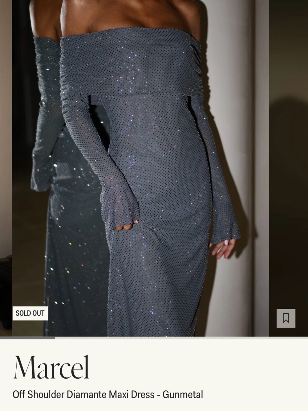 Meshki Marcel Off-Shoulder Diamante Maxi Dress - Gunmetal